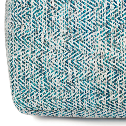 Simpli Home Nate 20 inch Wide Boho Square Pouf in Patterned Teal Mlange Cotton
