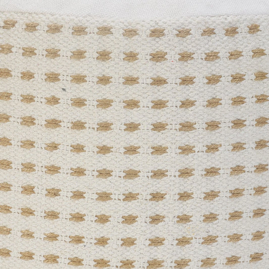 Laddha Home Designs 18" Tan and White Dashing Geometric Handcrafted Round Pouf Ottoman