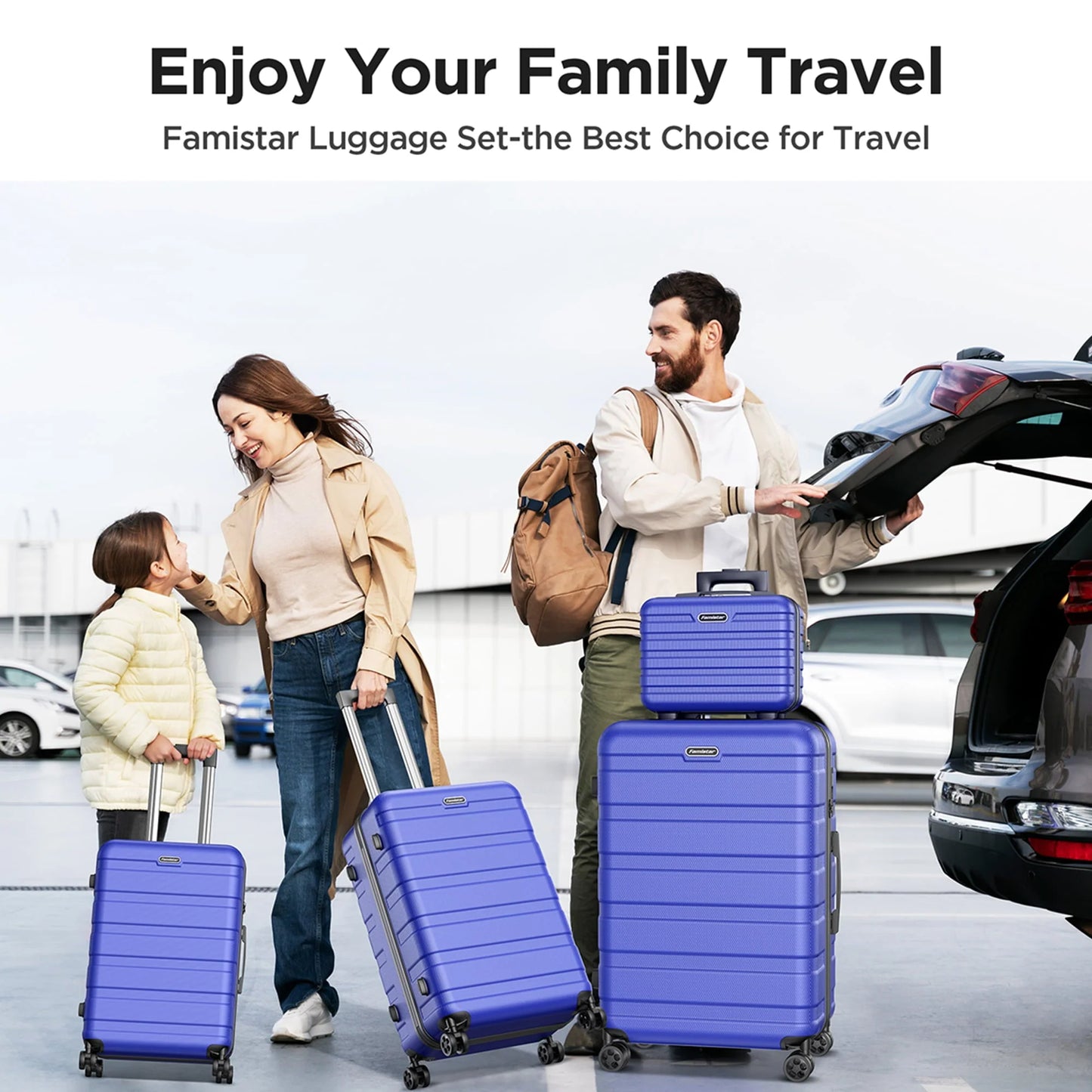 Famistar 4 Piece Luggage Sets ABS Hard Shell Hardside with TSA Lock Lightweight Durable Spinner Wheels Hardside Luggage Suitcase for Travel, 4 Piece -Set Deep Blue