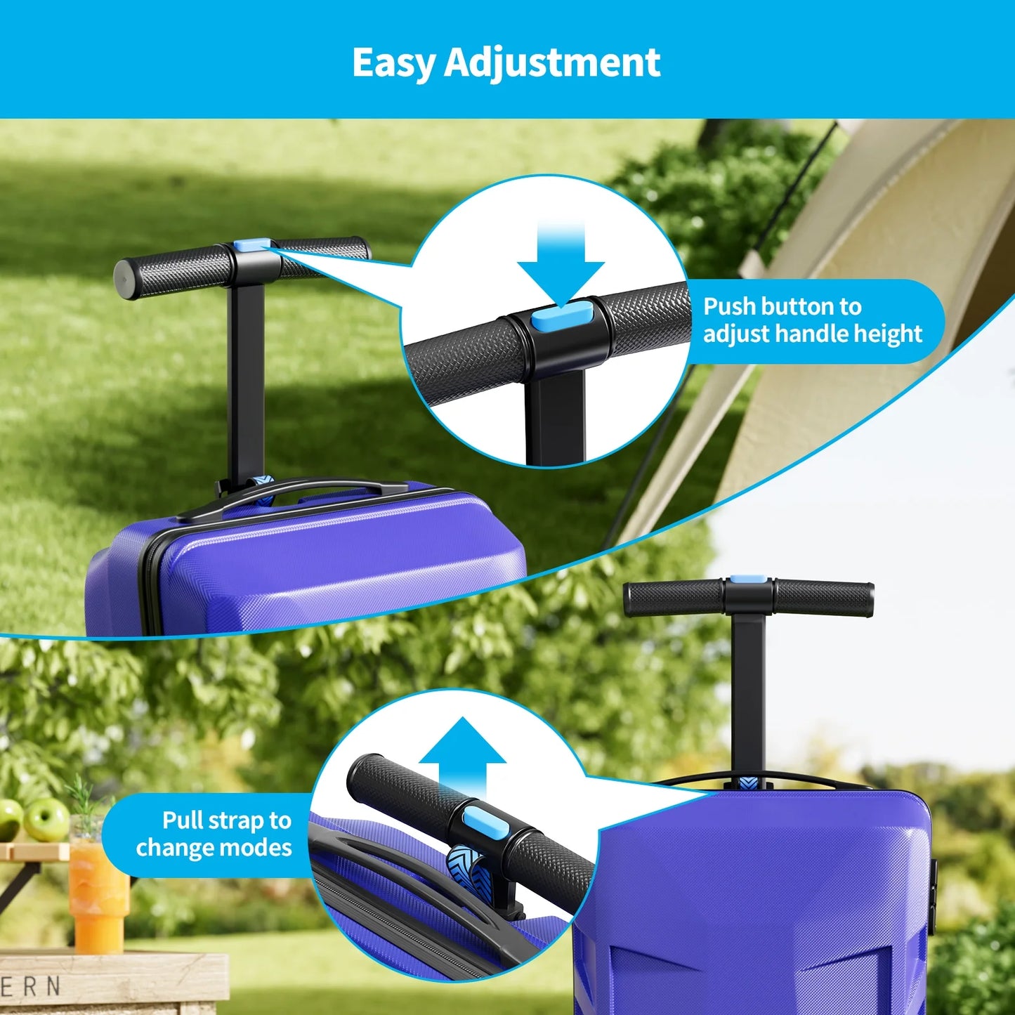 TABU Scooter Luggage for Kids & Adults, Carry on Luggage with Wheels for Kids Ages 6-15,Blue