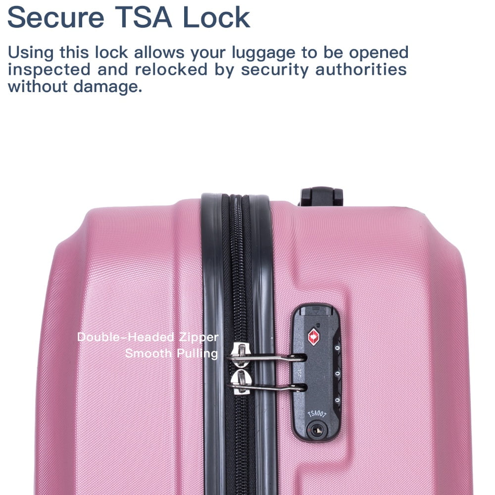 Yougu 3 Piece Hardshell Luggage Set Hardside Lightweight Suitcase with TSA Lock Spinner Wheels 20in 24in 28in,Pink