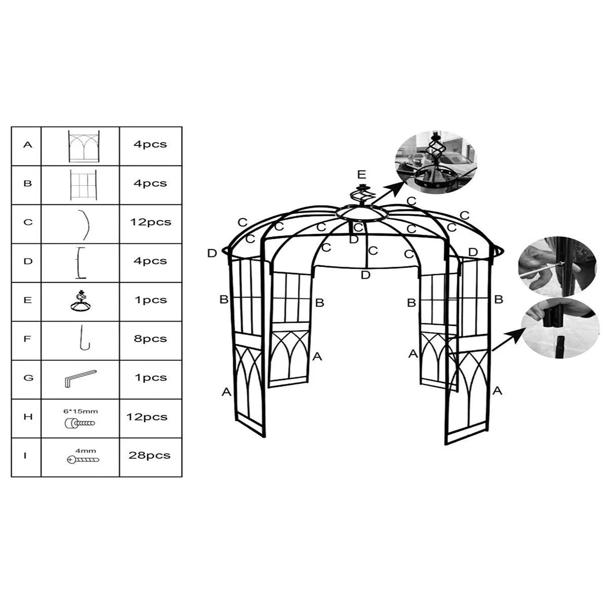 Danolapsi 8.8 FT Elegant Birdcage Shape Garden Arch, Sturdy Steel Wedding Arbor for Outdoor Ceremony, Romantic Pavilion for Climbing Plants, Black Metal Pergola for Patio, Backyard, Lawn Decor