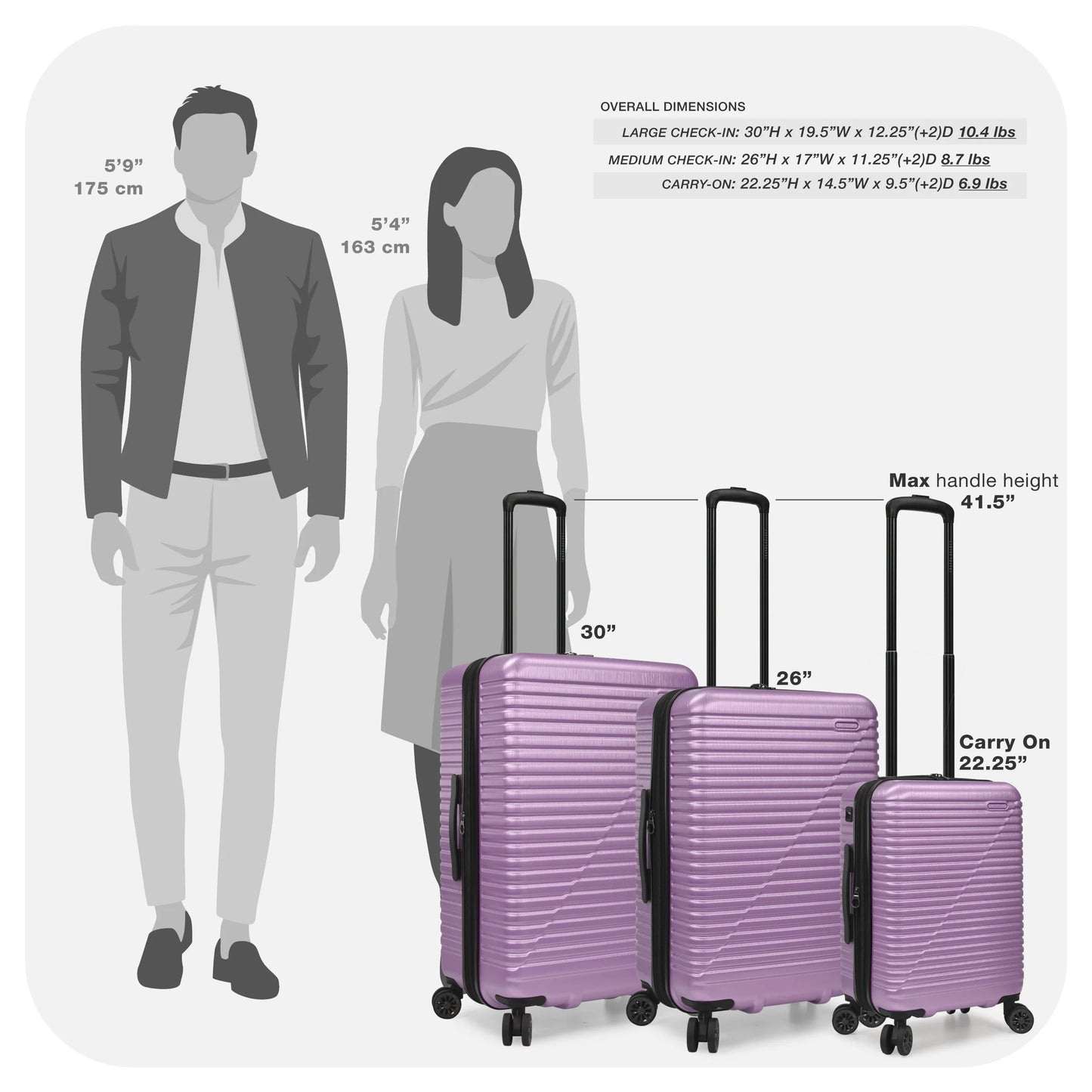 Travel Select Sunny Side Hardside Spinner Luggage with Spinner Wheels, Lavender, 26" Medium Checked