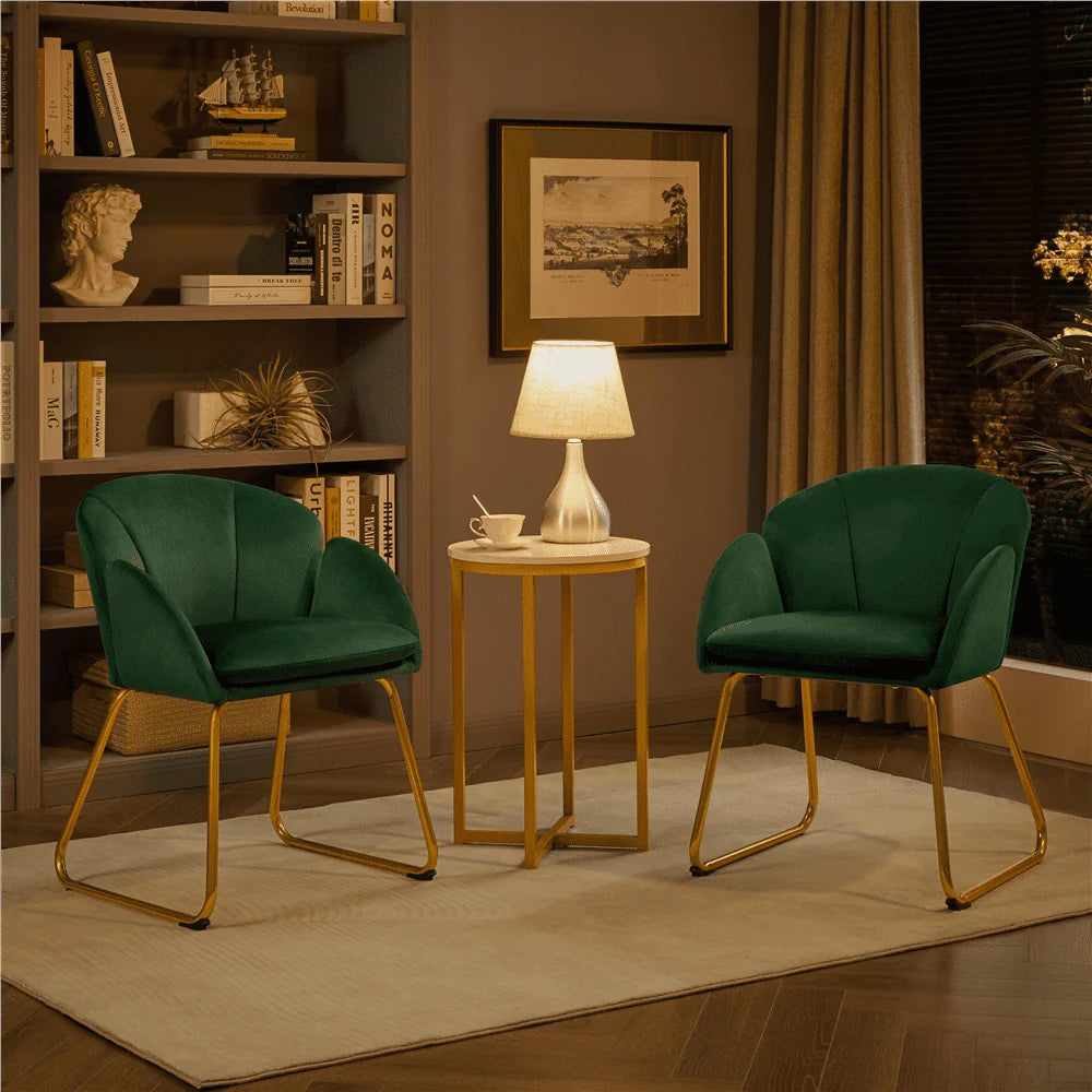 Yaheetech Flower Shape Velvet Armchair Dining Chair with Golden Metal Legs for Living Room, Green