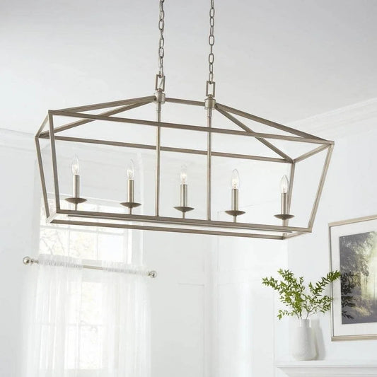 Home Decorators Weyburn 5-Light Antique Silver Caged Island Chandelier - New
