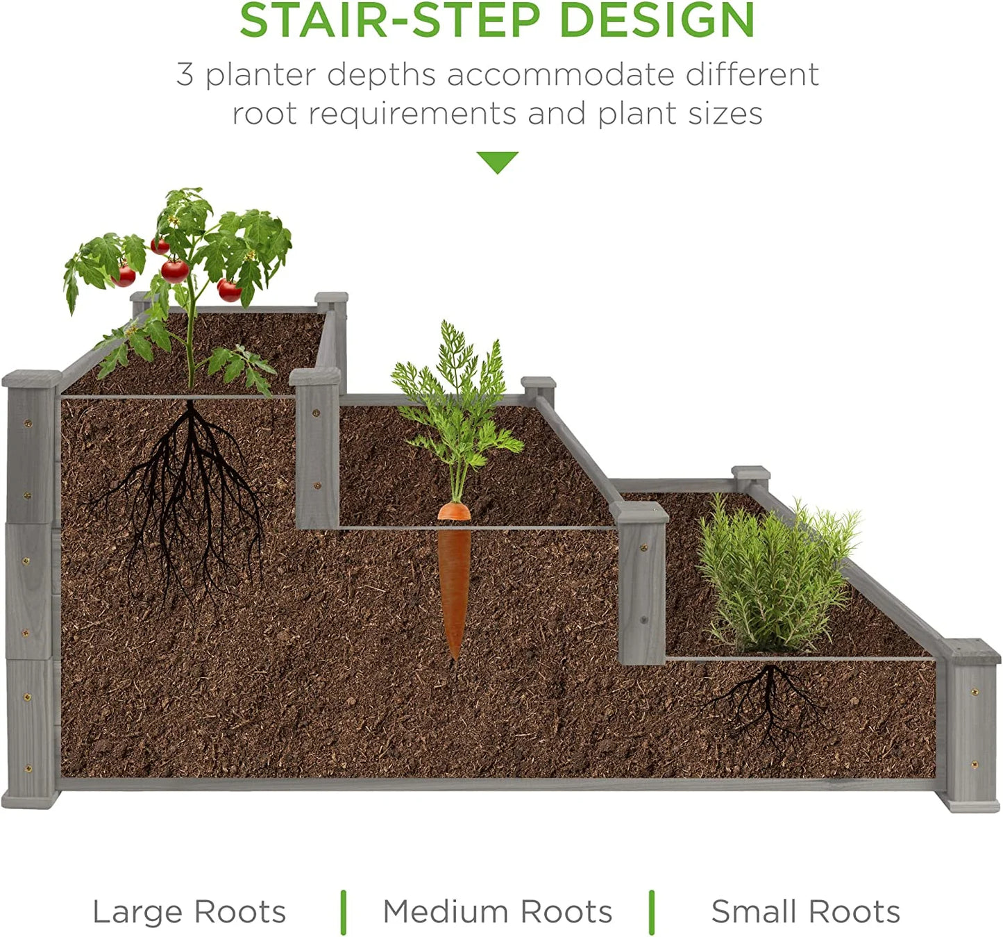 PINDEE 3-Tier Fir Wood Raised Garden Bed Planter Kit for Plants, Herbs, Vegetables, Outdoor Gardening w/Stackable & Flat Arrangement, Easy Assembly - Natural