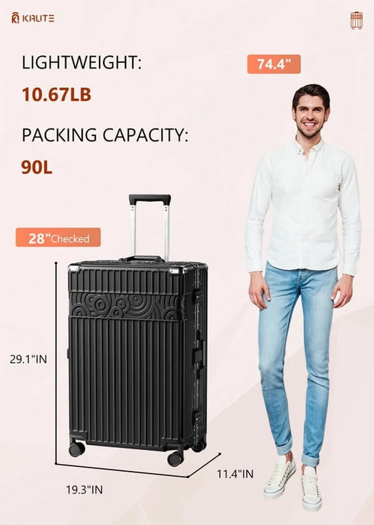 Luggage Sets Aluminum Frame PC ABS Hardshell with TSA Lock Spinner Wheels Zipperless 2 Piece 20 28 Inch Black