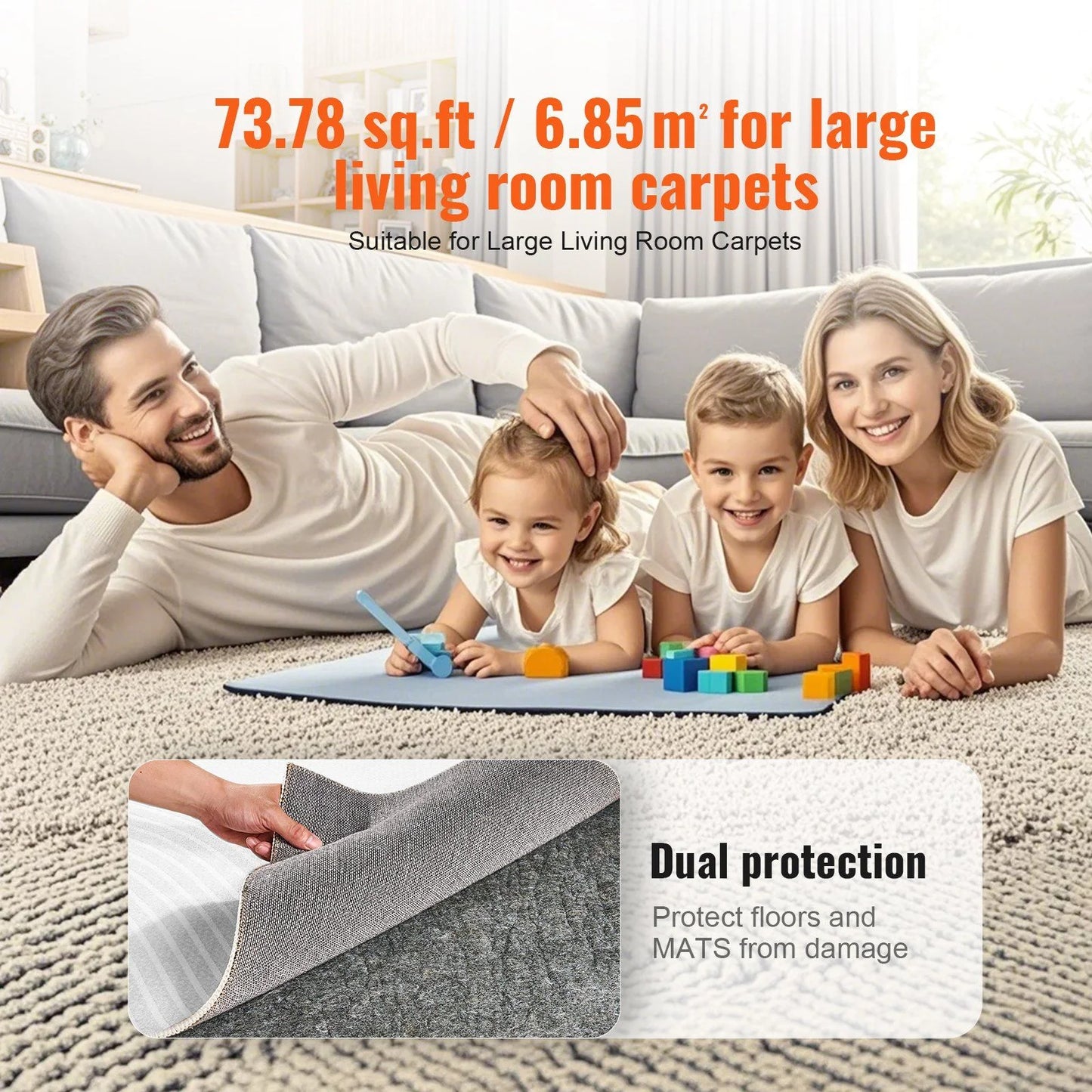 Rug Pad Gripper 8' x 10' Protective Carpet Pad 0.47" Thick for All Floors, Cushioned Non-Slip Area Rug Mat, Suitable for Hardwood, Tile, Laminate Flooring