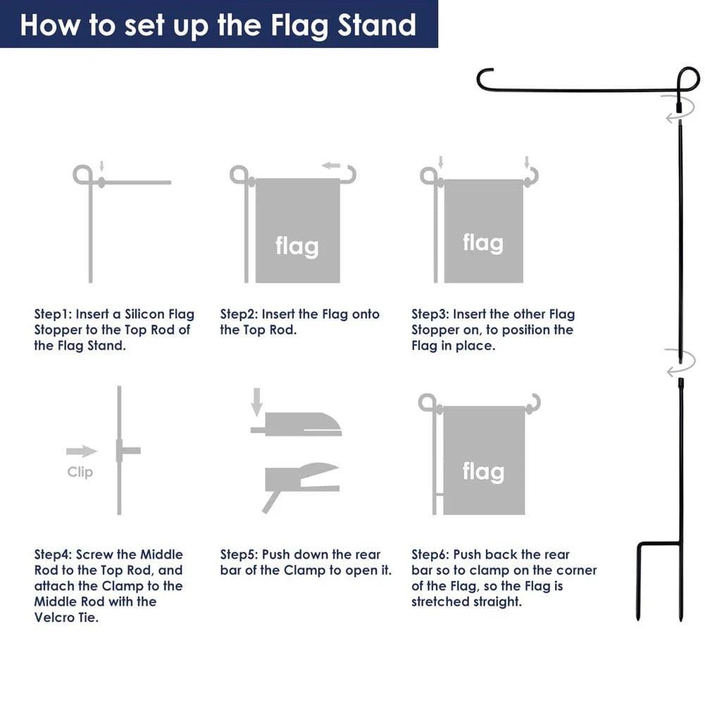 SHARE& CARE Garden Flag Stand, Garden Flag Pole Holder with one Tiger Clip and two Spring Stoppers for Garden and Home Decoration 12 x 18 Inches without flag
