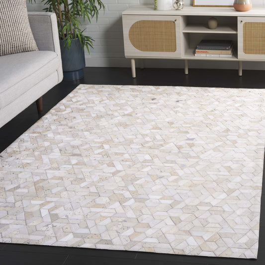 SAFAVIEH Studio Leather June Geometric Area Rug, Ivory/Silver, 8' x 10'