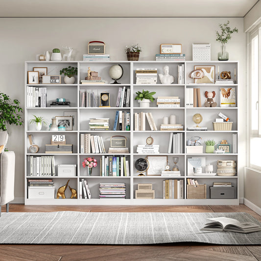 Homfa 74.3° Double Wide 6-Tier Bookcase, Extra Large Wooden Freestanding Display Bookshelf for Home Office Living Room, White