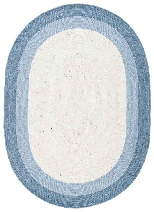 SAFAVIEH Braided Nazca Solid Bordered Area Rug, Ivory/Blue, 4' x 6' Oval