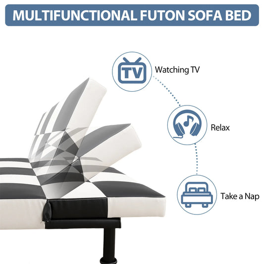 Aukfa Faux Leather Futon Convertible Sofa Bed for Home Office Twin Size, Black& White
