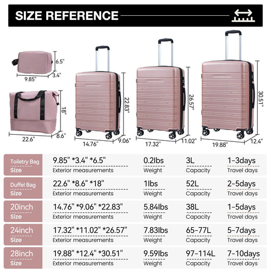 TROPOW Luggage Setss,Suitcases with Wheels,5 Piece Womens Luggage Setss Carry on Bag Sets, Hardside Carry On Suitcase Setss with Tsa Locks Duffel Bag