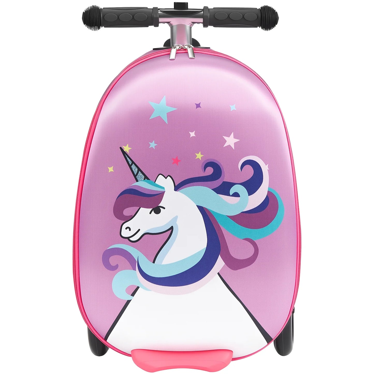 KFFKFF Ride-on Kids Luggage, 20L Capacity, 20-Inch Scooter Suitcase with Flashing PU Wheels, Adjustable Handle & Non-Slip Grip, Foldable and Lightweight Travel Companion for Children Aged 5+, Purple