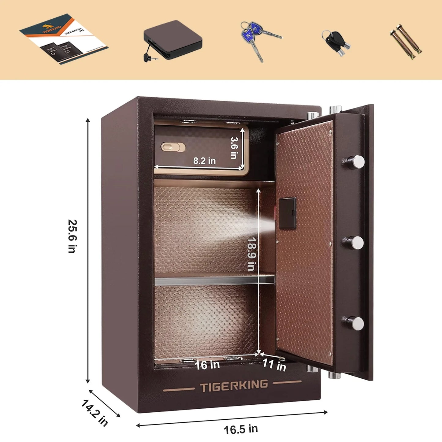 TIGERKING Safe Box 3.47 Cubic Feet, Double Large Safety Key Lock and Password Safes for Home Office