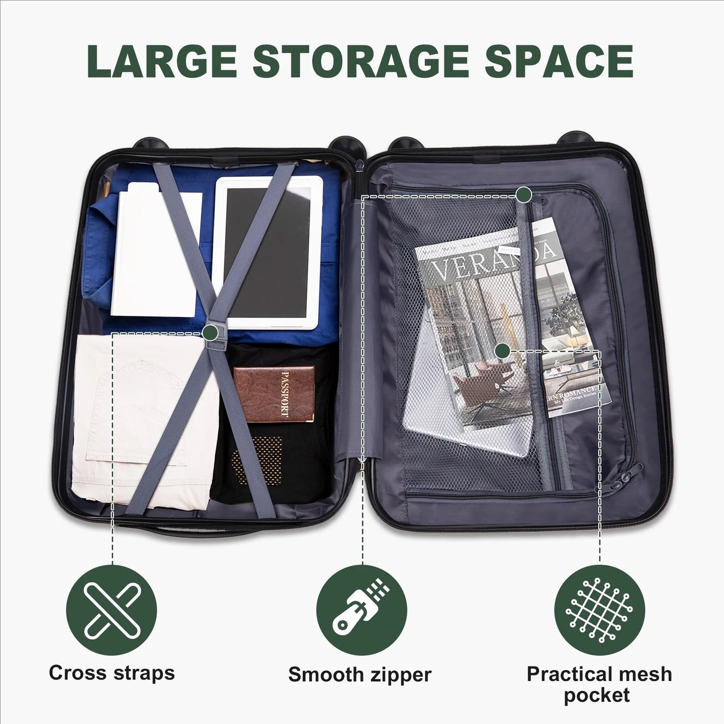 Zimtown 3 Piece Suitcases, PP Hard Shell Suitcase 20" 24" 28" Luggage Sets Double Wheels with TSA Lock, Dark Gray