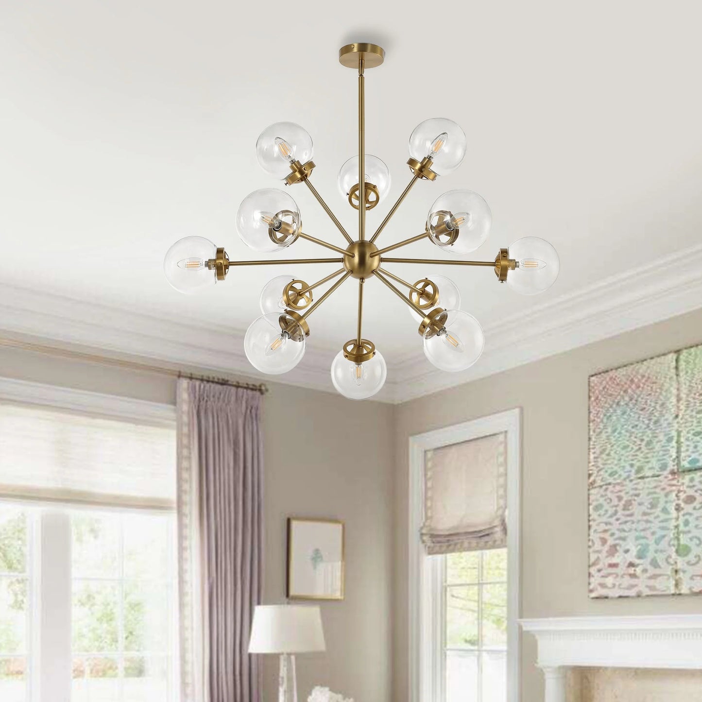 GetLedel 12-Light Modern Sputnik Sphere Chandelier with Glass Globe Shades Gold Finish with Clear Glass Shades N/A Gold