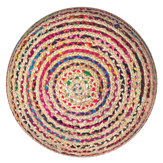 Splendid Multicolor Jute Round Pouf, 30x30x14 Inch, Woven Boho Contemporary Accent & Footstool