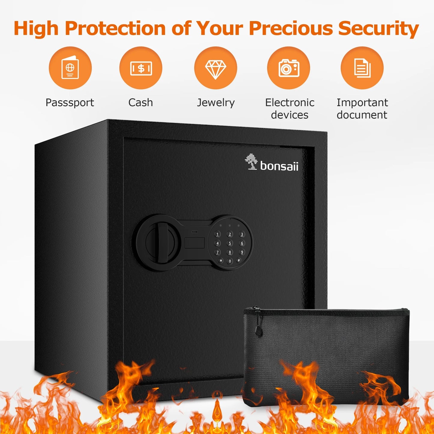Bonsaii 1.2 Cubic Feet Safe Box Electronic Security Document Safe with Digital Keypad Lock for Home Office Hotel