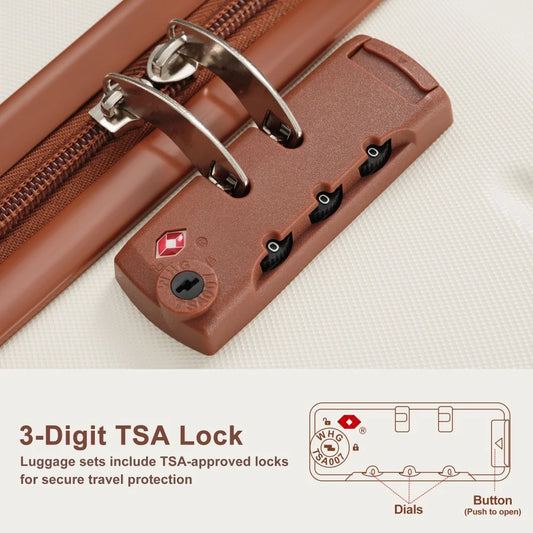 Premium ABS Travel Luggage Set , 3-Piece TSA Lock Suitcase Ensemble with 20, 24, and 28 Inch