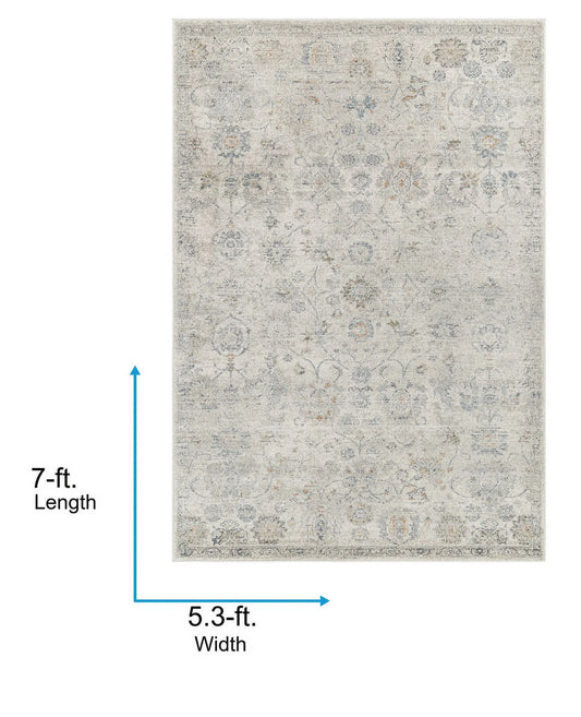 Livabliss Alpharetta Vintage Floral Area Rug,5'3" x 7',Cream/Gray