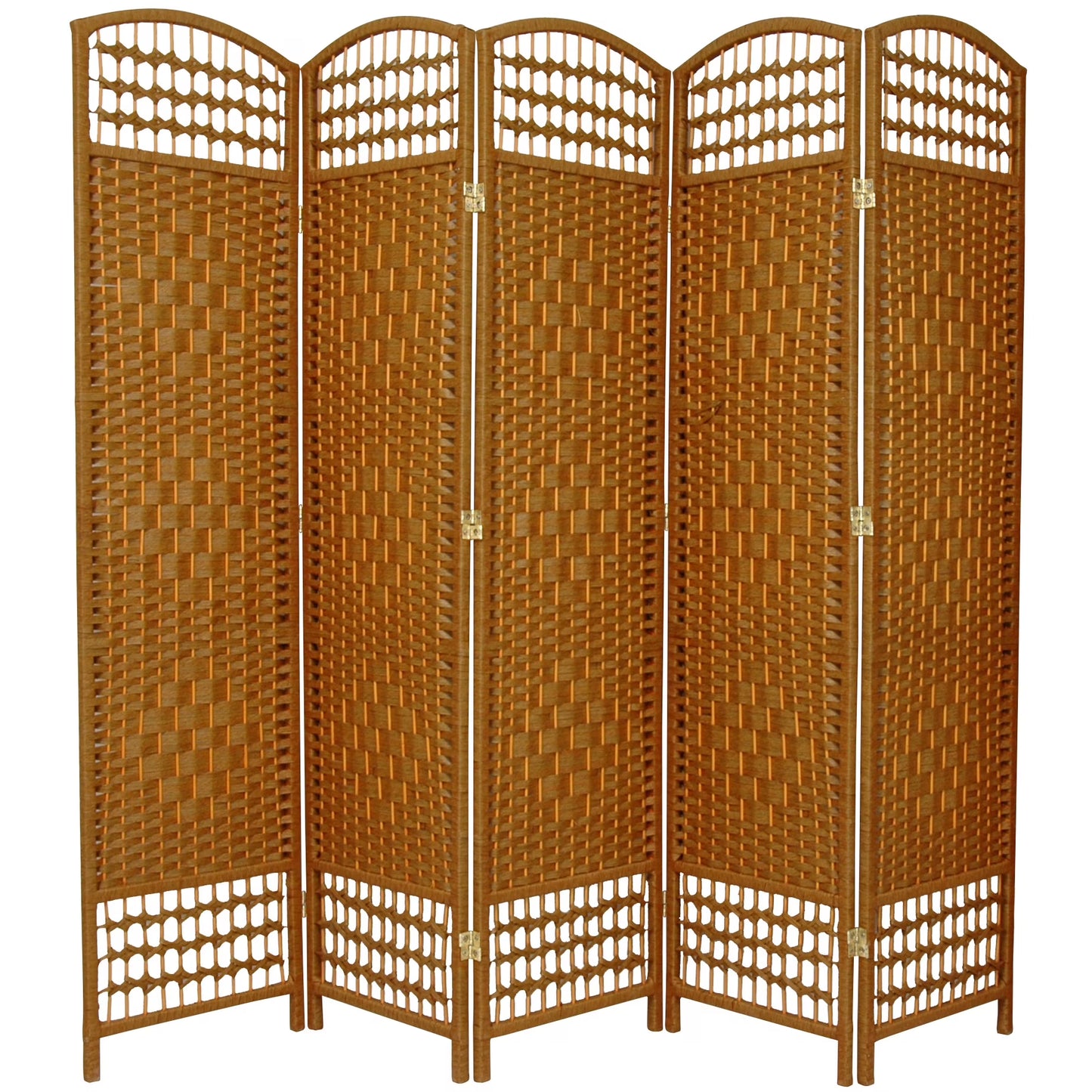 5 1/2 ft. Tall Faux Rattan Fiber Weave Privacy Screen Room Divider - Light Beige - 5 Panel