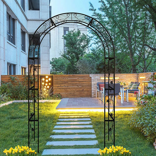 Barara King Garden Plants Arch Trellis,Metal Garden Arch with doors Garden Arbor Trellis Climbing Plants Support Arch Wedding Arch Black