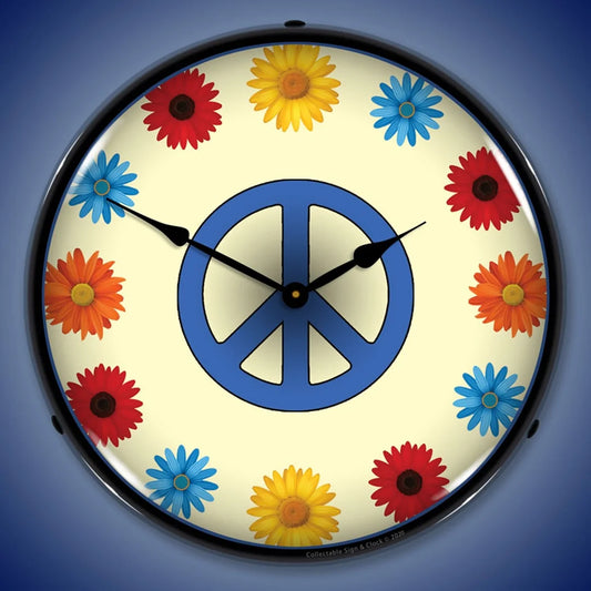 Collectable Sign and Clock Flower Power LED Lighted Premium Wall Clock