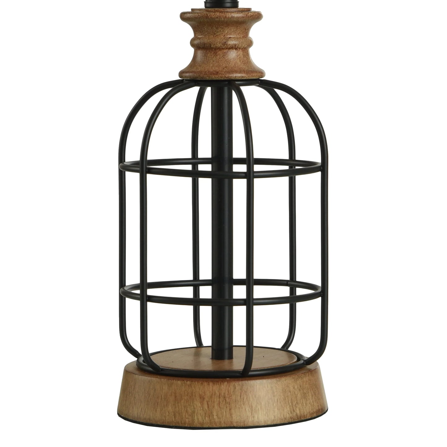 Mainstays Black Metal Cage Table Lamp with Wood Accents and Drum Shade, 17"