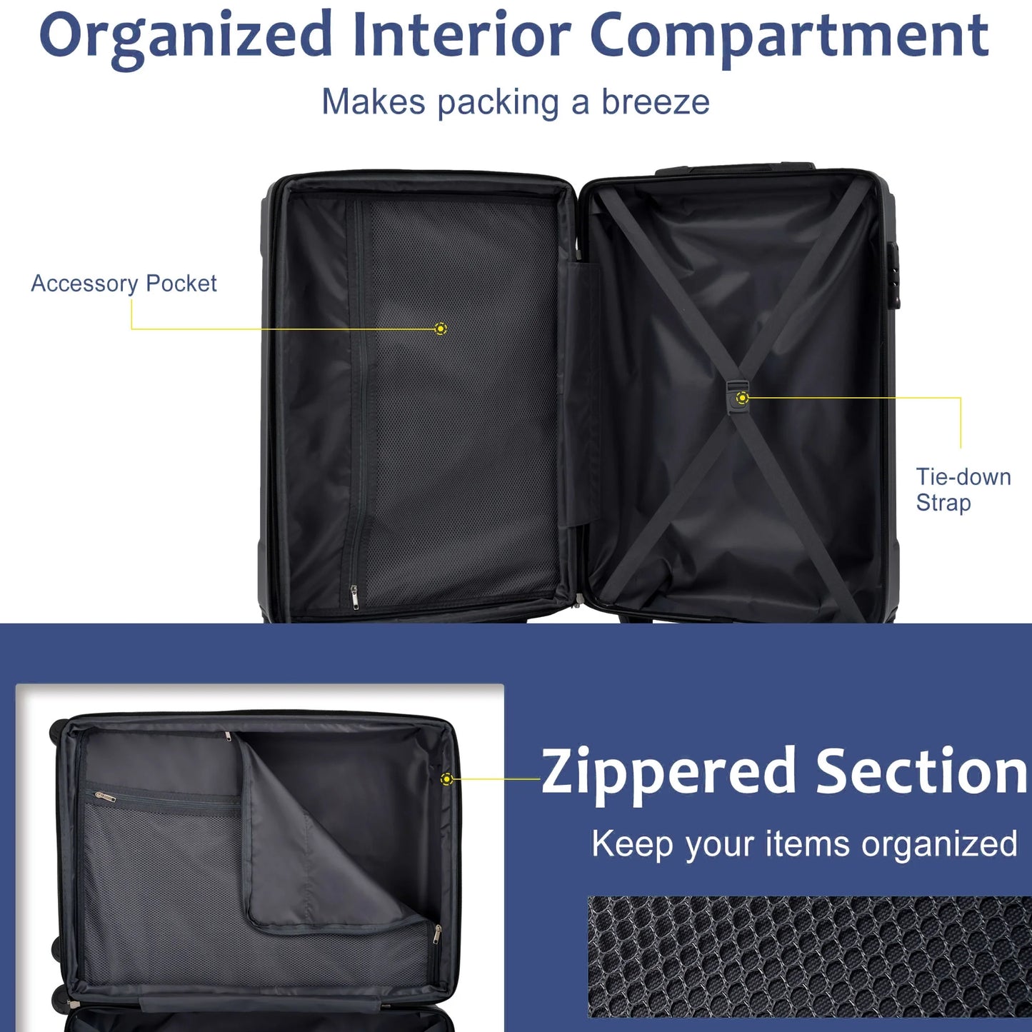 EUROCO 3 Piece Luggage Set, Expandable Hardshell Suitcase with TSA Lock and Double Spinner Wheels,ABS Lightweight Durable Travel luggage Set(20"/24"/28"),Blue