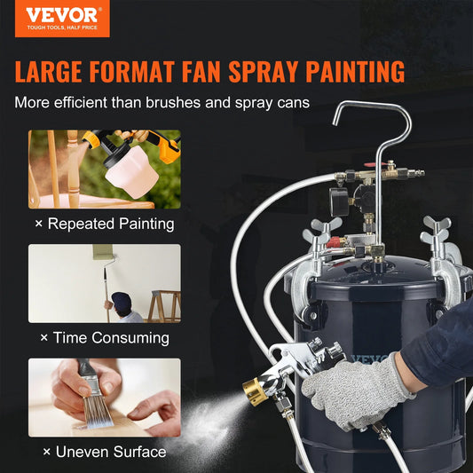 SKYSHALO Spray Paint Pressure Pot Tank, 10L/2.5gal Air Paint Pressure Pot, 1.5mm+4mm Two Nozzles Two Spray Paint Guns for Industry Home Decor Architecture Construction Automotive Painting, 60PSI Max