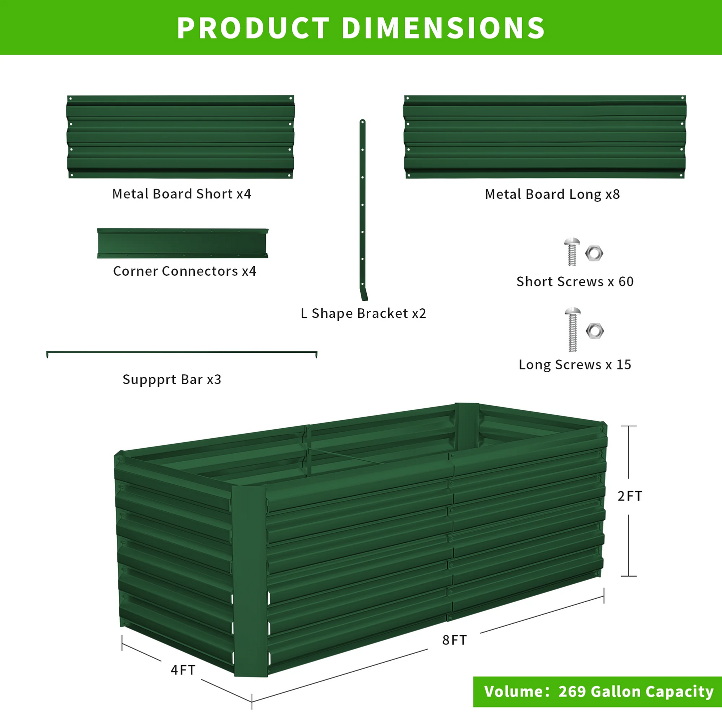 Outdoor Metal Raised Garden Bed,8x4x2ft Planter Box for Vegetables,Flowers,Herbs w/478 Gallon Capacity,Black