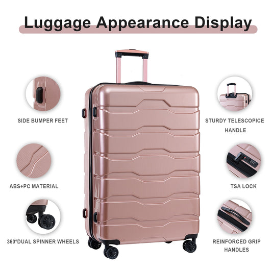 3-Piece Hardside Luggage Sets, Lightweight Spinner Suitcase with Wheels TSA Lock, Airline Approved Carry-On Suitcase and Luggage Set(20°+24°+28°), Durable ABS Material, Rose Gold