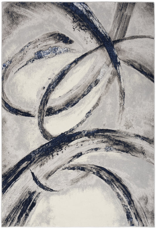 Inspire Me! Home Decor Brushstrokes Abstract Grey/Navy 5'3" x 7'3" Area Rug (5x7)