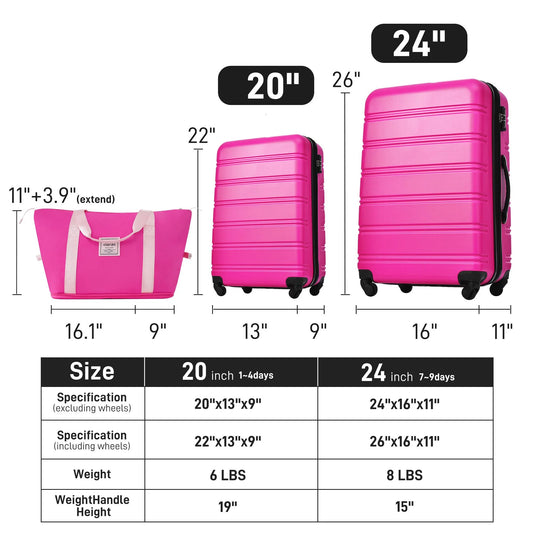 UBesGoo 24" Expandable Hardside Luggage Set with 13" Travel Bag, Pink