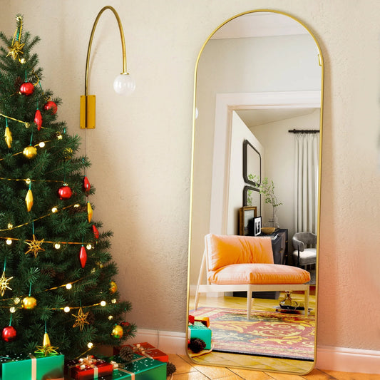 BEAUTYPEAK 64"x21" Full Length Standing Arch-Top Floor Mirror, Gold