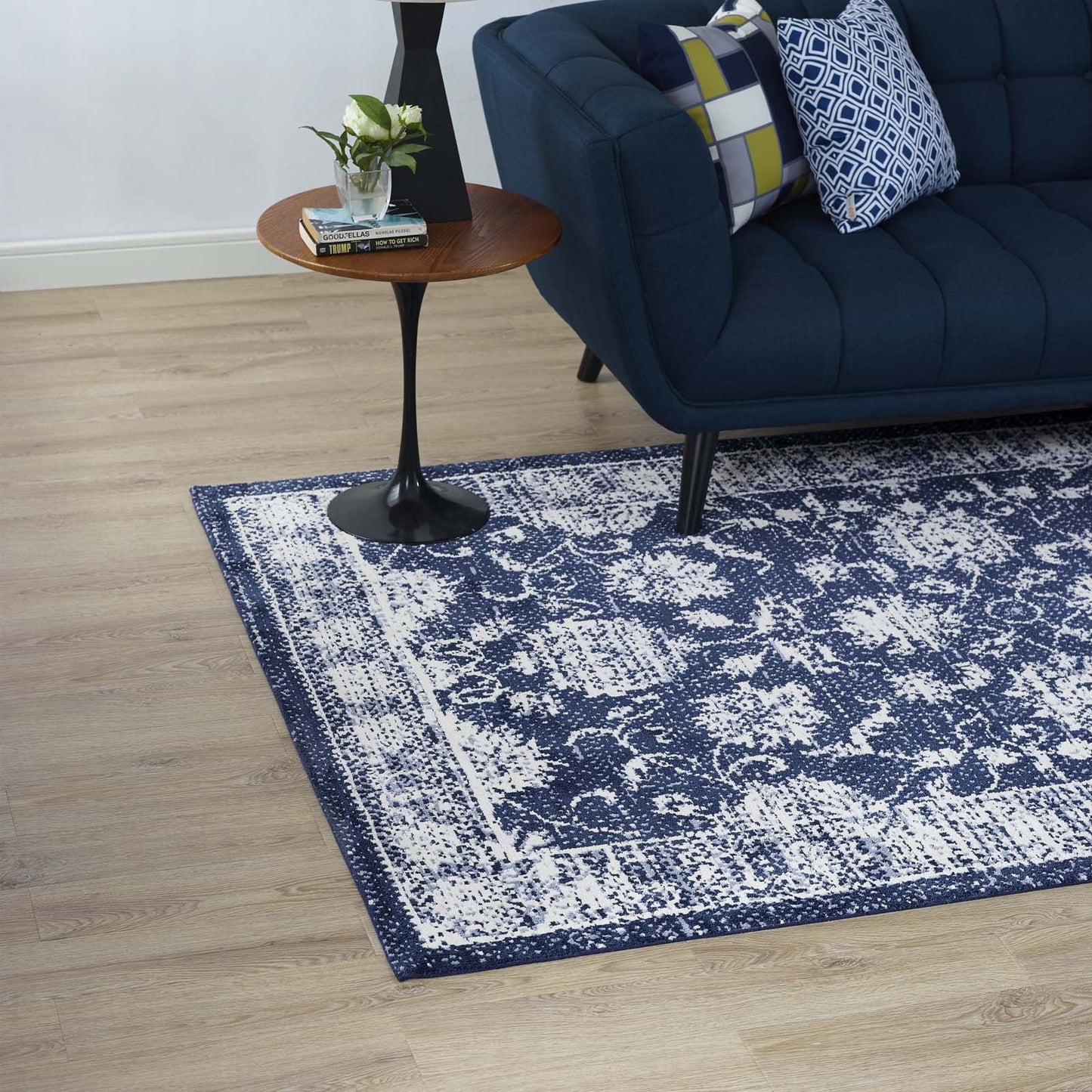 Modway Kazia Distressed Floral Lattice 8x10 Area Rug in Dark Gray and Ivory