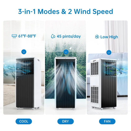 8,000 BTU Portable Air Conditioner, Cools up to 350 Sq. Ft., LED Touch Panel, Built-in Dehumidifier, Fan, 3 in 1 A/C Unit with Remote Control for Home Office Dorm RV