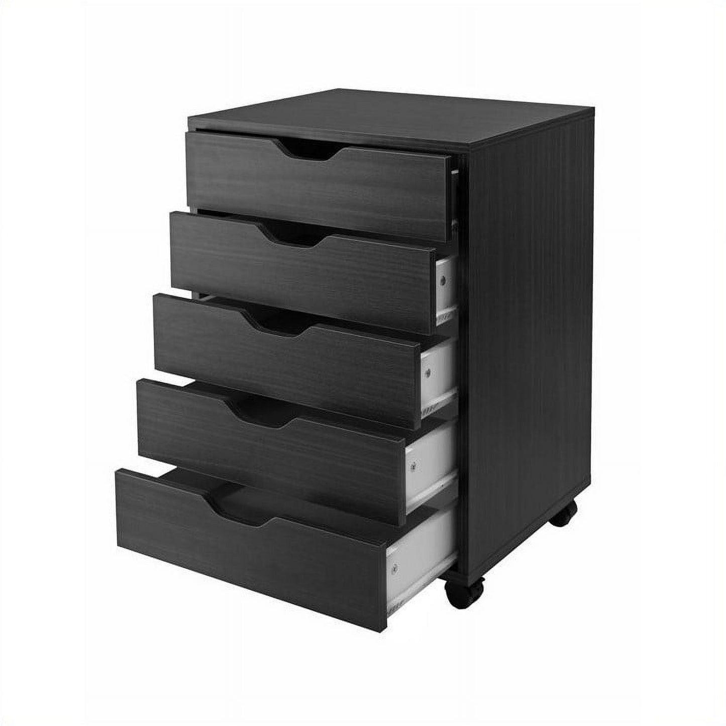 Pemberly Row 5 Drawer Desk Cabinet in Black - Home Office Desk Storage/Desk Organization with Removable and Optional Locking Casters, Composite Wood