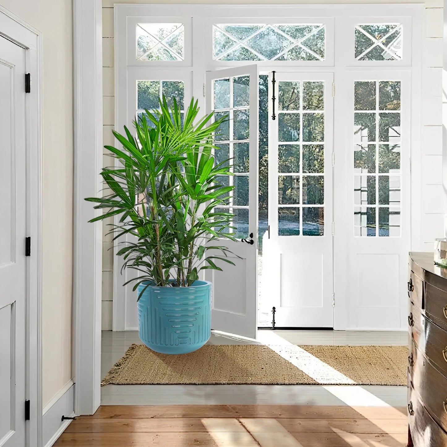 Modern Ceramic Flowerpot with Drainage Hole - Frost/Heat Resistant All-Weather Planter for Patio, Garden & Windowsill - White Glossy Finish, Ready-to-Use