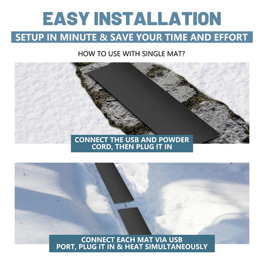 MOPHOTO Heated Snow Melting Mats, Electric Snow Melting Mats, Heated Outdoor Mats for Winter Walkways and Decks, No-Slip Snow and Ice Melt Heated Sidewalk Mat, Connectable w/Power Cord (20" x 60")