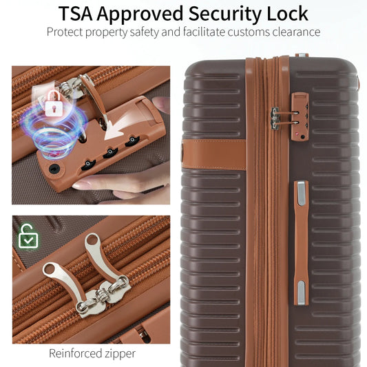 Luggage Sets,4-Piece Lightweight Suitcase Set with 4 Packing Cubes and TSA Lock, Hardshell Suitcases with Spinner Wheels, (16/20/24/28 ),Brown