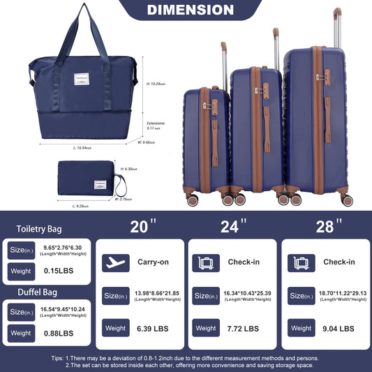 5-Piece Polyester Luggage Set with TSA Lock, Expandable Carry-On Suitcase and 360° Spinner Wheels in Blue, Complete Travel System for Versatile Packing