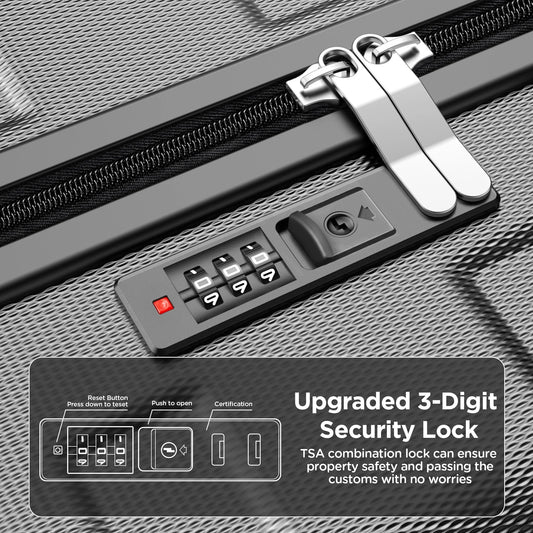 Famistar 11 Piece Hardside Luggage Suitcase Set with 360° Double Spinner Wheels TSA Style Lock, 14° Travel Case, 20" Carry-On Luggage, 24" Checked Luggage and 28" Checked Luggage, Black