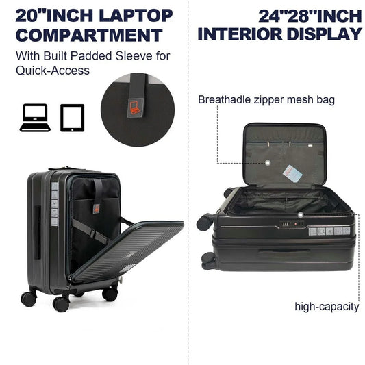 Topcobe Luggage with Front Opening, TSA Approved Lock, Hardshell Suitcase, Lightweight Luggage for Traveling, Black