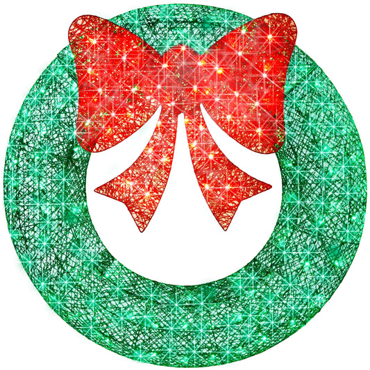 Best Choice Products 36in Pre-Lit Outdoor Christmas Wreath, LED Metal Holiday Decor w/120 Lights, Bow - Green/Red