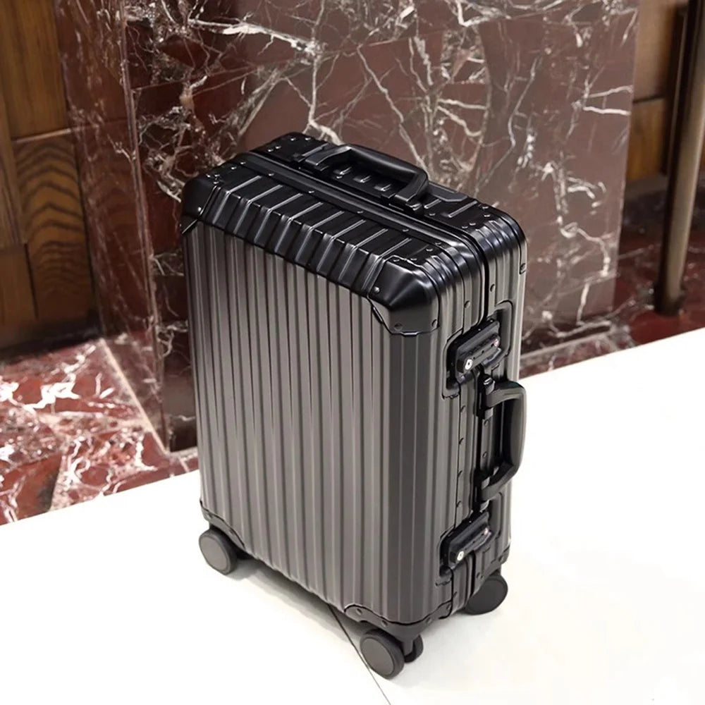 All Aluminum Magnesium Hardshell Carry On Luggage with Lock, Airline Approved Hardside Carry on Suitcase with Spinner Wheels, Checked Metal Rolling Luggage Case for Travel, Business
