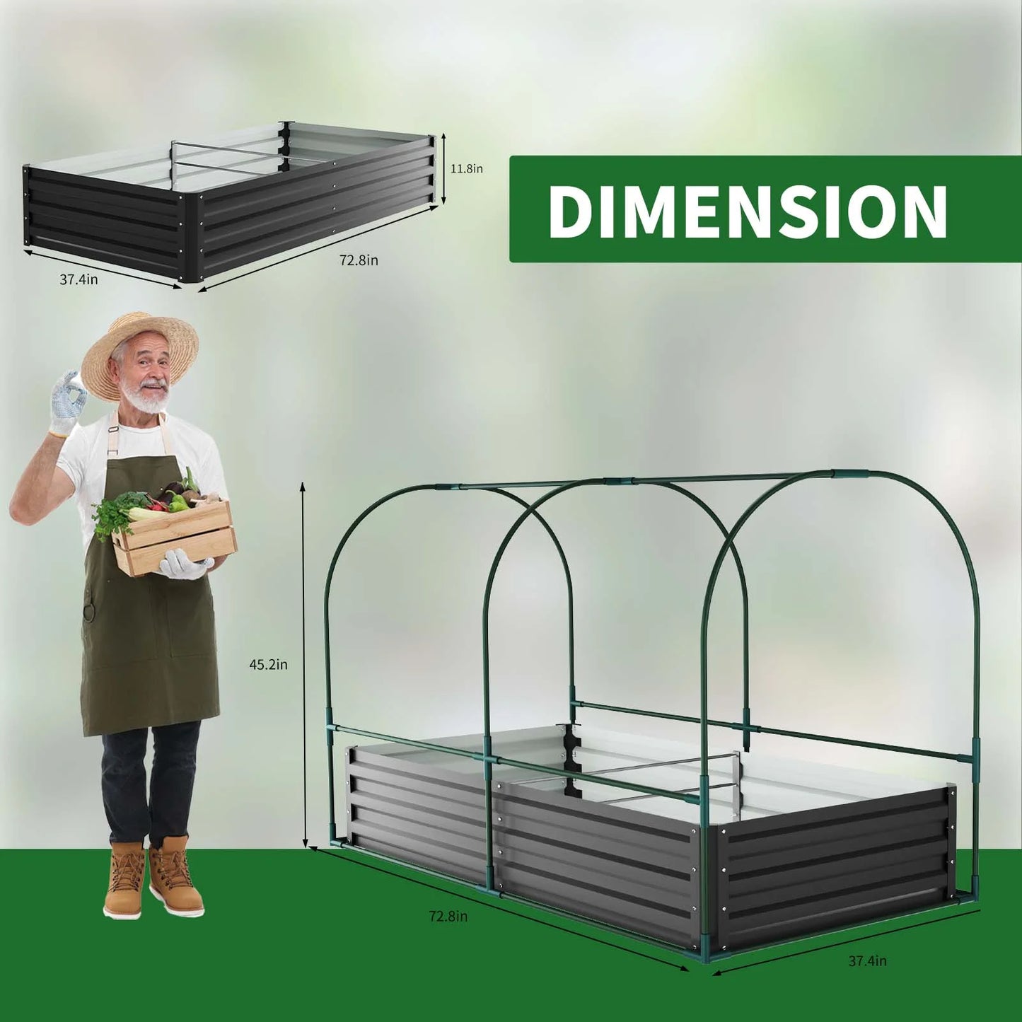 Slsy Galvanized Raised Garden Bed Kit w/Crop Cage Anti-Bird Netting Mesh Cover, 71" x 35.4" x 59" Large Metal Outdoor Planter Garden Boxes w/2 Roll-Up Zippered Doors, for Vegetables Herbs Flowers