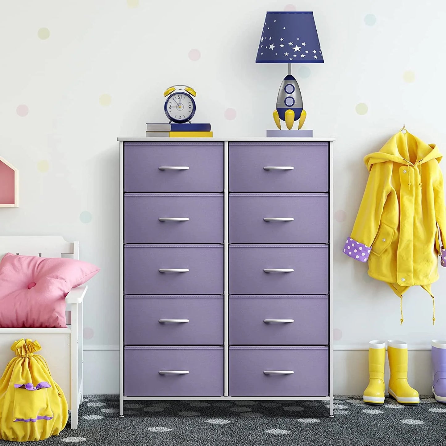 Sorbus Dresser with 10 Drawers - Storage Unit Organizer Chest for Clothes - Bedroom, Kids Room, Nursery, & Closet - Steel Frame, Wood Top, and Easy Pull Fabric Bins
